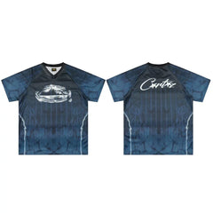 Corteiz Gradient Athletic Jersey T-Shirt - Dark Navy/Black